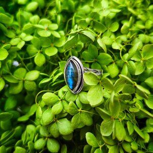 Sterling Silver Labradorite Ring Size 7 - Genuine Gemstone in Stamped 925 Silver